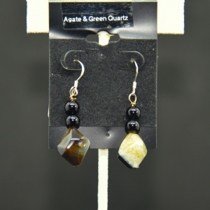Agate and green Quartz drop hook earrings